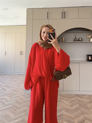 Tiva Yarasa Kol Pantolonlu Takım Kırmızı (5810)