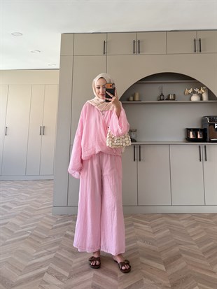 Tiva Yarasa Kol Pantolonlu Takım Pembe (5810)