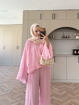 Tiva Yarasa Kol Pantolonlu Takım Pembe (5810)
