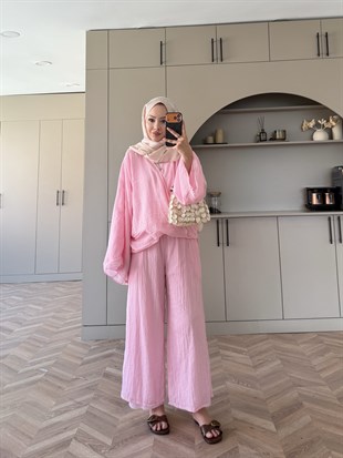 Tiva Yarasa Kol Pantolonlu Takım Pembe (5810)