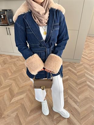 Toby Peluş Detaylı Kot Ceket Koyu Mavi