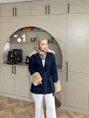 Toby Peluş Detaylı Kot Ceket Koyu Mavi