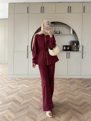 Toffee Fermuarlı Pantolonlu Takım Bordo (8014)