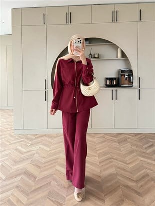 Toffee Fermuarlı Pantolonlu Takım Bordo (8014)