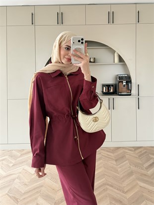 Toffee Fermuarlı Pantolonlu Takım Bordo (8014)