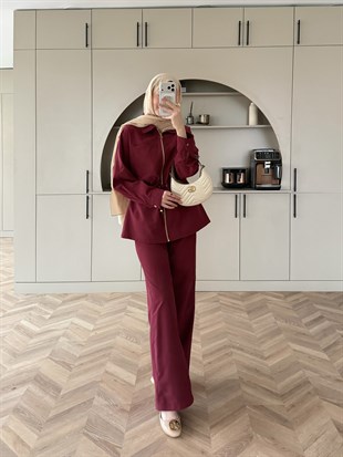 Toffee Fermuarlı Pantolonlu Takım Bordo (8014)