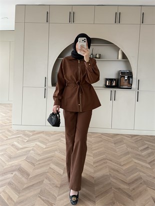 Toffee Fermuarlı Pantolonlu Takım Kahve (8014)