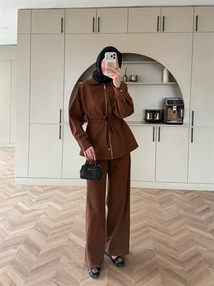 Toffee Fermuarlı Pantolonlu Takım Kahve (8014)