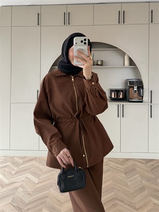 Toffee Fermuarlı Pantolonlu Takım Kahve (8014)