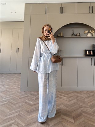 Toile Desenli Pantolonlu Takım Açık Mavi (4525)