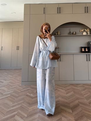 Toile Desenli Pantolonlu Takım Açık Mavi (4525)
