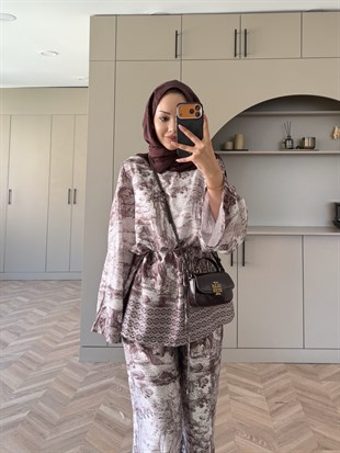 Toile Desenli Pantolonlu Takım Kahve (4525)