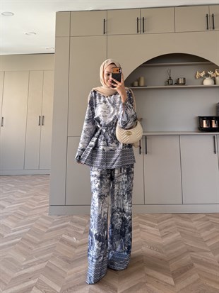 Toile Desenli Pantolonlu Takım Lacivert (4525)