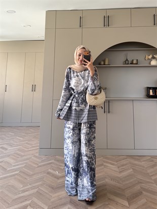 Toile Desenli Pantolonlu Takım Lacivert (4525)