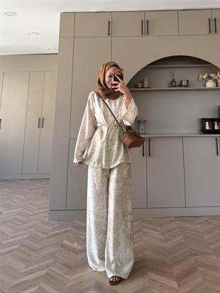 Toile Desenli Pantolonlu Takım Yeşil (4525)