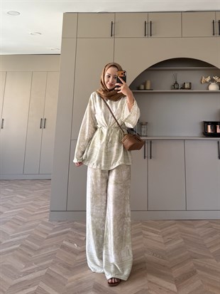 Toile Desenli Pantolonlu Takım Yeşil (4525)