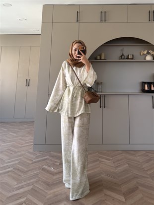 Toile Desenli Pantolonlu Takım Yeşil (4525)