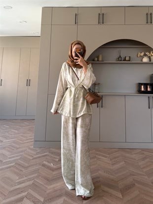 Toile Desenli Pantolonlu Takım Yeşil (4525)