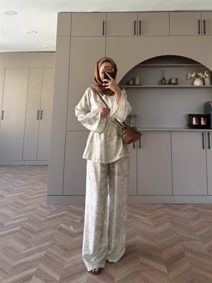 Toile Desenli Pantolonlu Takım Yeşil (4525)
