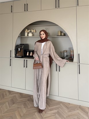Tokyo Yırtmaçlı Kimono Pantolonlu Takım kahve (5813)