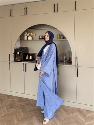 Tokyo Yırtmaçlı Kimono Pantolonlu Takım Mavi (5813)