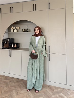 Tokyo Yırtmaçlı Kimono Pantolonlu Takım Yeşil (5813)