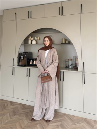 Tokyo Yırtmaçlı Kimono Pantolonlu Takım kahve (5813)