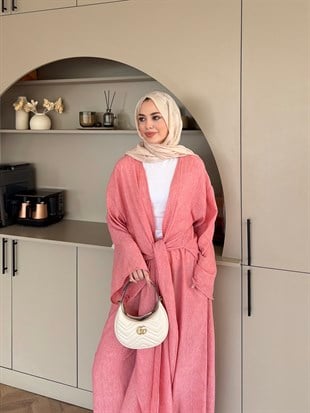 Tokyo Yırtmaçlı Kimono Pantolonlu Takım Pembe (5813)