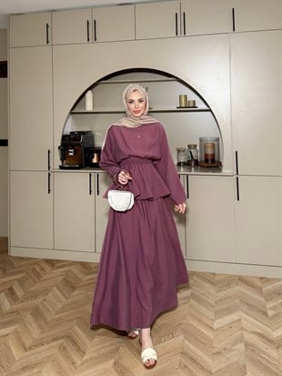 Torenia Beli Lastikli Etekli Takım Mürdüm (2332)