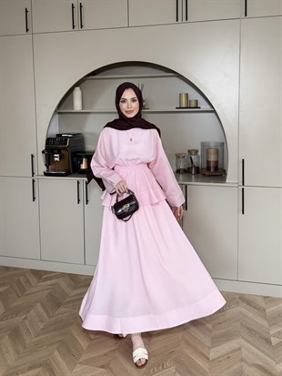 Torenia Beli Lastikli Etekli Takım Pembe (2332)