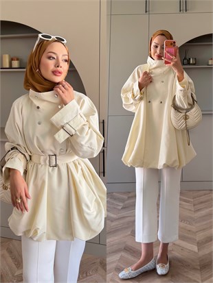 Tuya Çıtçıtlı Bomber Trenç Beyaz (4568)