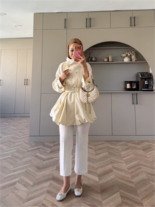 Tuya Çıtçıtlı Bomber Trenç Beyaz (4568)
