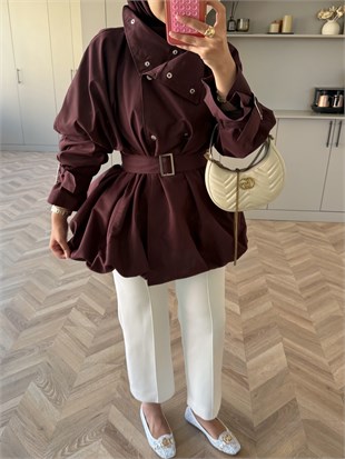 Tuya Çıtçıtlı Bomber Trenç Bordo (4568)