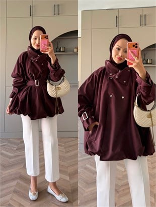 Tuya Çıtçıtlı Bomber Trenç Bordo (4568)