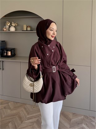 Tuya Çıtçıtlı Bomber Trenç Bordo (4568)