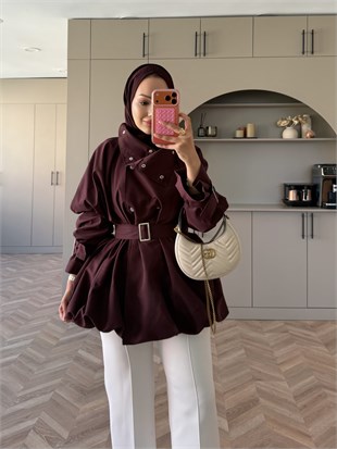 Tuya Çıtçıtlı Bomber Trenç Bordo (4568)