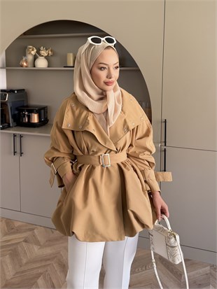 Tuya Çıtçıtlı Bomber Trenç Camel (4568)