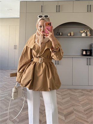 Tuya Çıtçıtlı Bomber Trenç Camel (4568)