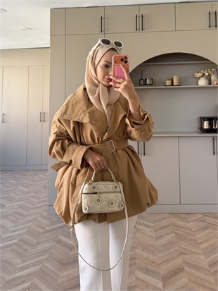 Tuya Çıtçıtlı Bomber Trenç Camel (4568)