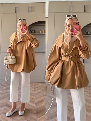 Tuya Çıtçıtlı Bomber Trenç Camel (4568)