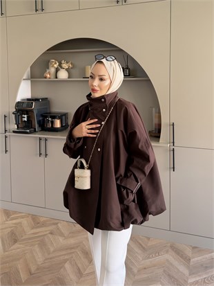 Tuya Çıtçıtlı Bomber Trenç Kahve (4568)