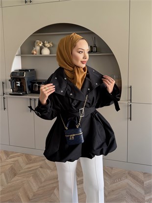 Tuya Çıtçıtlı Bomber Trenç Siyah (4568)