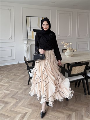 Elegance Fırfırlı Etek Takım Bej (5773)