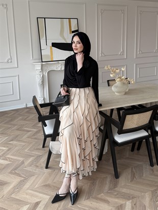 Elegance Fırfırlı Etek Takım Bej (5773)