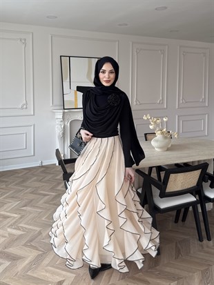 Elegance Fırfırlı Etek Takım Bej (5773)
