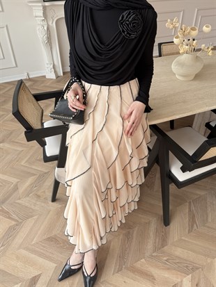 Elegance Fırfırlı Etek Takım Bej (5773)