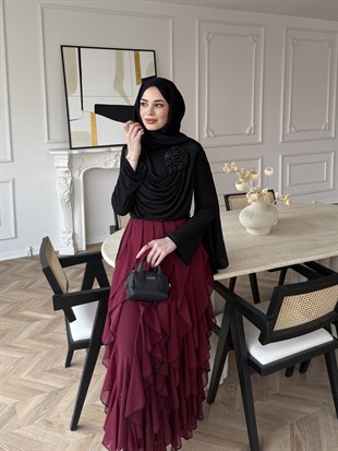 Elegance Fırfırlı Etek Takım  Bordo (5773)
