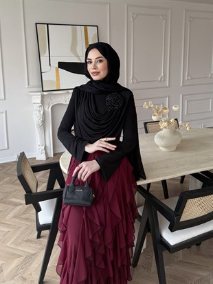 Elegance Fırfırlı Etek Takım  Bordo (5773)