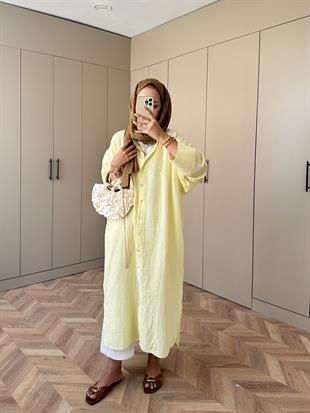 Uzun Müslin Gömlek Sarı