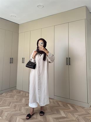 Uzun Müslin Gömlek Bej